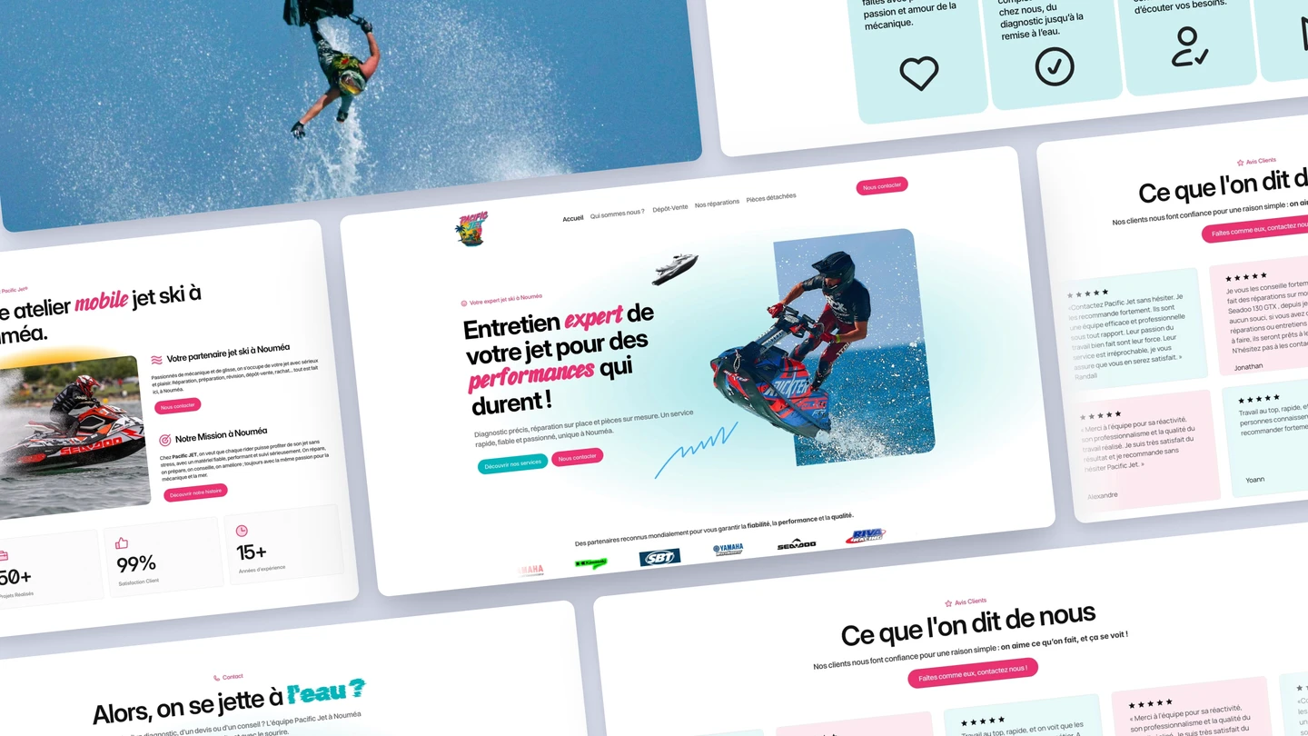 Site web de Pacific Jet, spécialiste entretien et réparation de jet ski à Nouméa : site vitrine créé par SL Vision