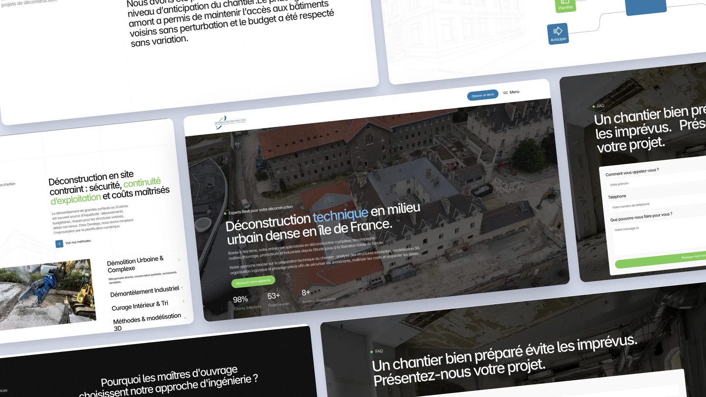 Site web de Derdega Déconstruction, entreprise de déconstruction technique en Île-de-France : refonte complète réalisée par SL Vision