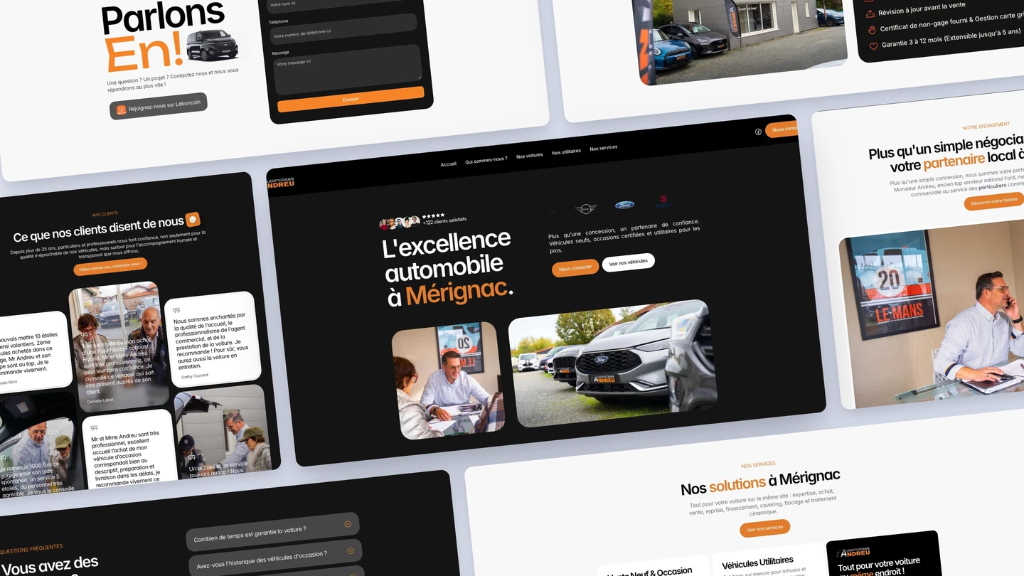 Site internet du garage Automobiles Andreu à Mérignac : vente de véhicules neufs et d’occasion, création SL Vision